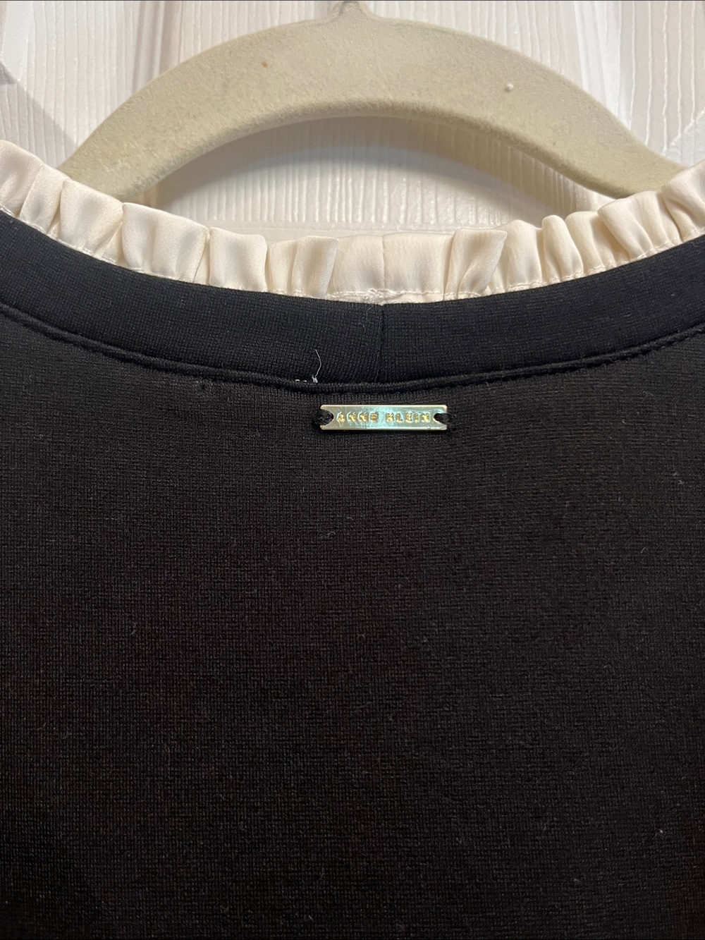 Anne Klein Black Top with Cream Ruffle Hem and Neck - Picture 6 of 6